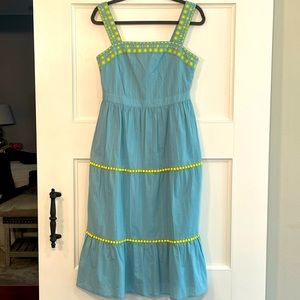 Beautiful Boden Tiered Aqua and Yellow Sundress